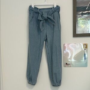 Fate Light Blue Tie-Waist Cropped Jeans